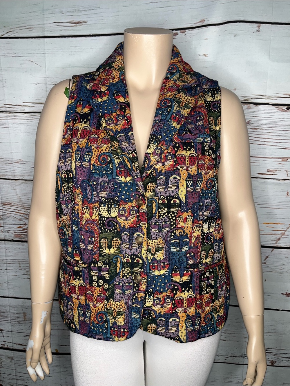 Serengeti Size 1X Cat Animal Print Tapestry Vest Jacket w/ Pockets